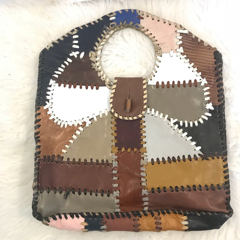 Vintage Leather Patchwork Top Handle Tote